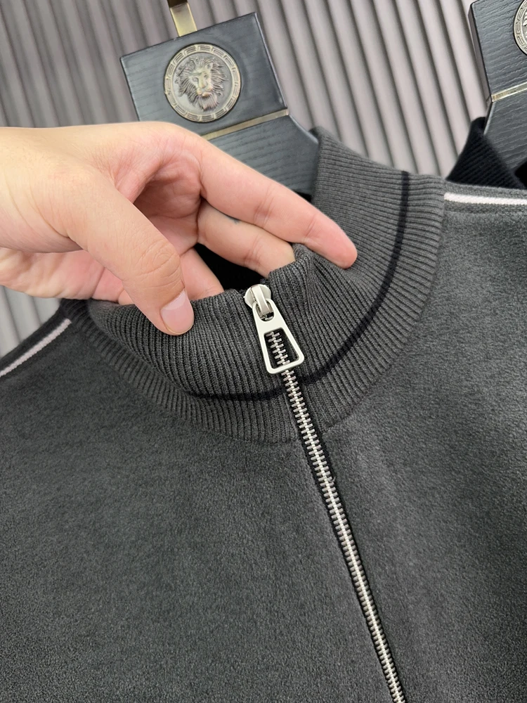 Kardigan męski z dzianiny Pampa& SVIP, wysokiej jakości, ocieplany, casualowy, ze stójką, zapinany na zamek, kamizelka na jesień i zimę.