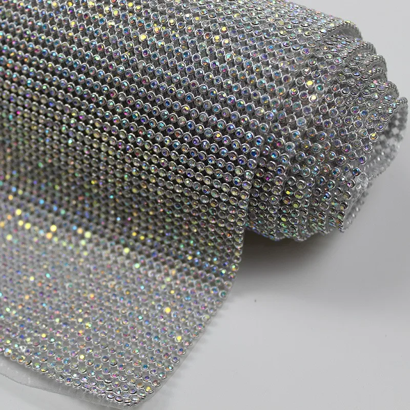 45x120cm Hotfix Rhinestones Mesh Sheet Glitter Glass Crystal AB Fabric Gold/Sliver Aluminum Mesh Strass Applique for Dress Cloth