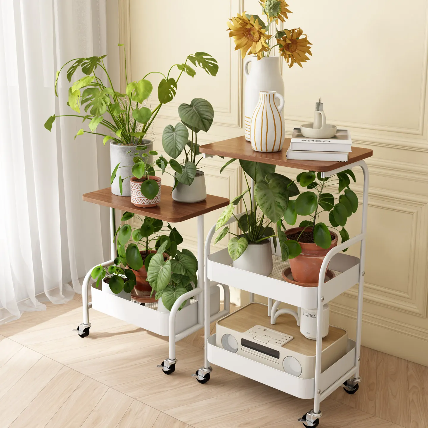 2025 new removable wrought iron flower stand, antique trolley in the balcony of the living room, multi-layer plant rack