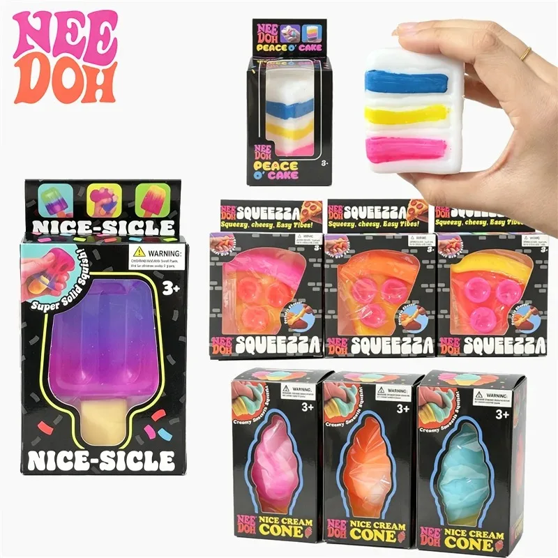 Schylling Needoh Nice-Sicle Anxiety Relief Fidget Sensory Toy Pizza Peace Cake Cream Cone Soft TPR Squishy Squeeze For ADHD Gift