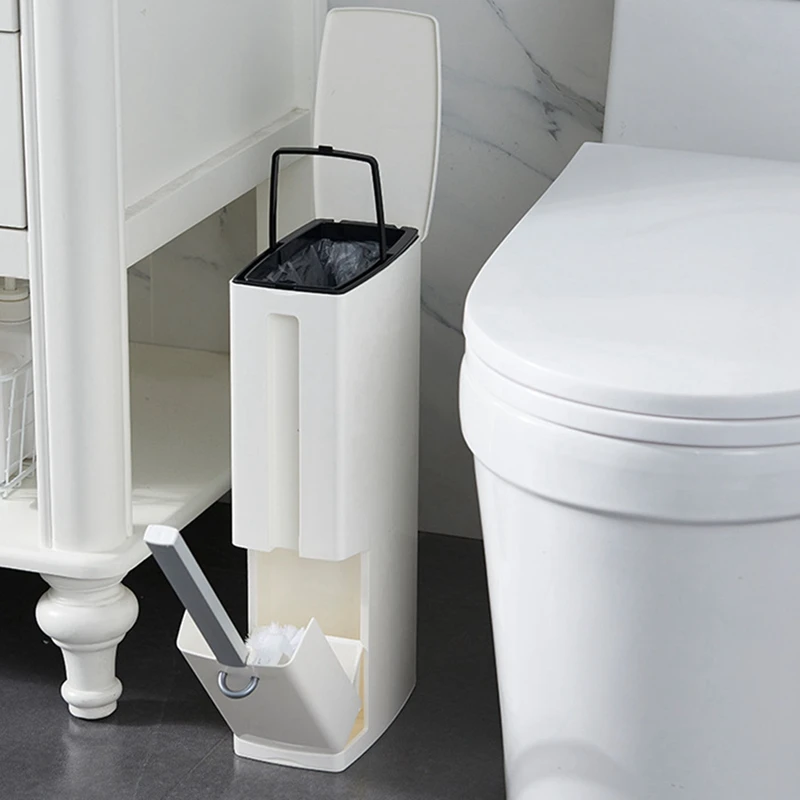 Bathroom Trash Can, Toilet Brush Set, Small Trash Can, Ultra-Thin Plastic Trash Can With Lid