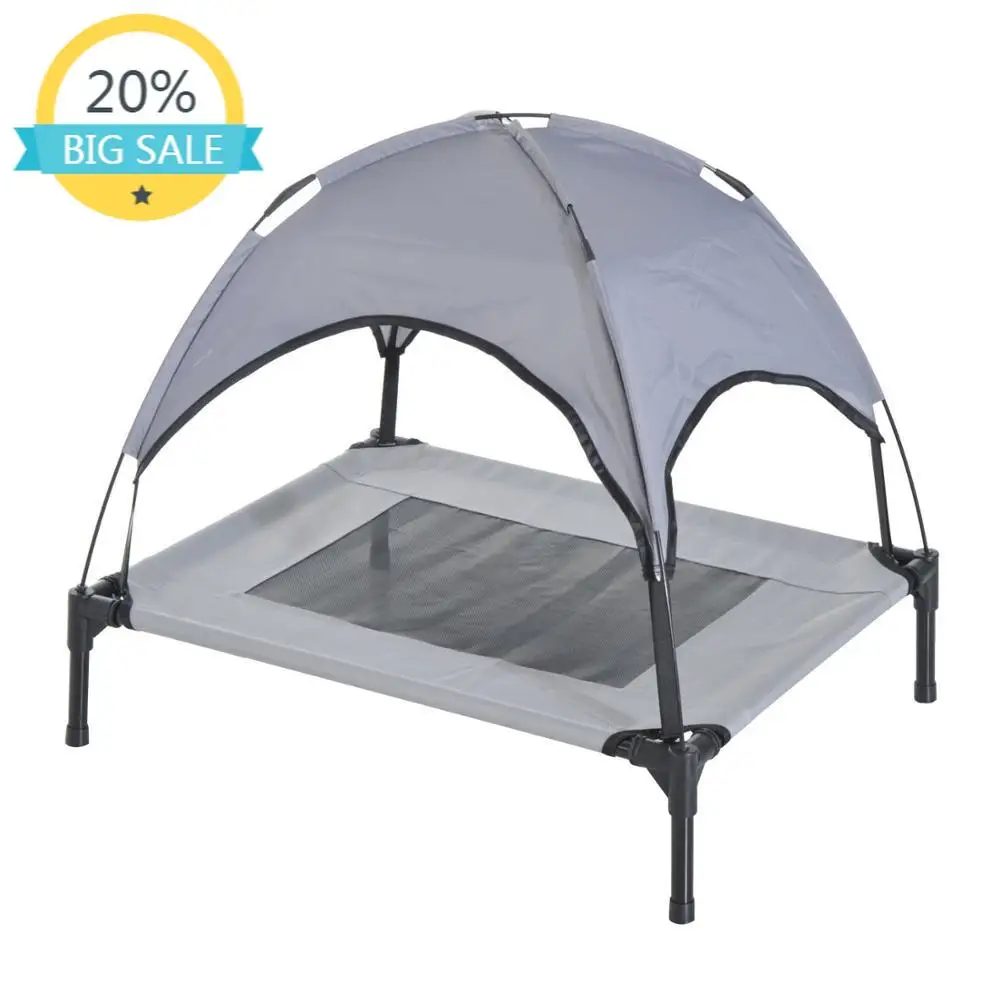 Elevated Trampoline‑Style Pet Cot Bed With Shade Canopy For Dog Indoor Outdoor Use