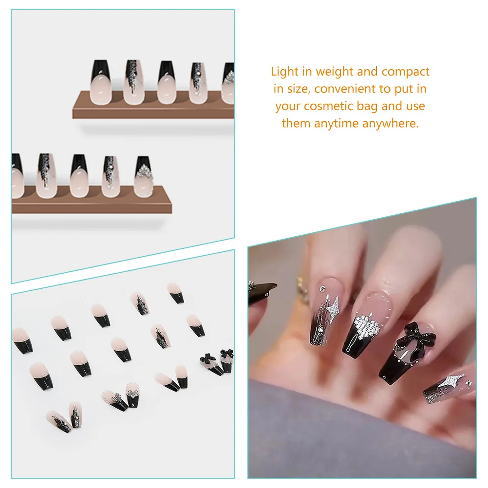 

24Pcs Heart Press on Nails Full Cover False Nail Tips Lightweight Bow Design DIY Nail Art for Wedding Party Halloween Women Gift