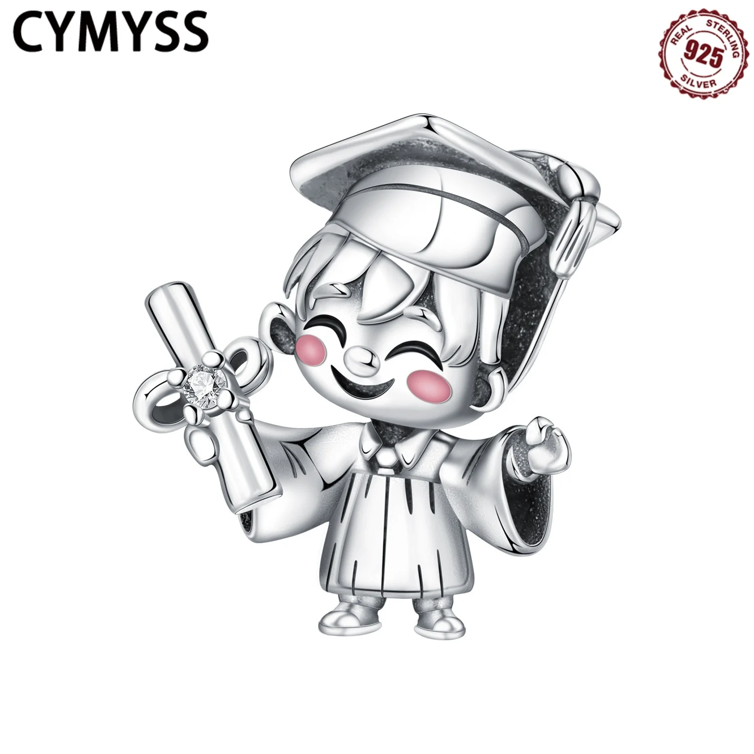 

CYMYSS 2025 New S925 Sterling Silver PhD Graduate Student Boy Zircon Beads Boutique Birthday Party Gift Original Women's Beads