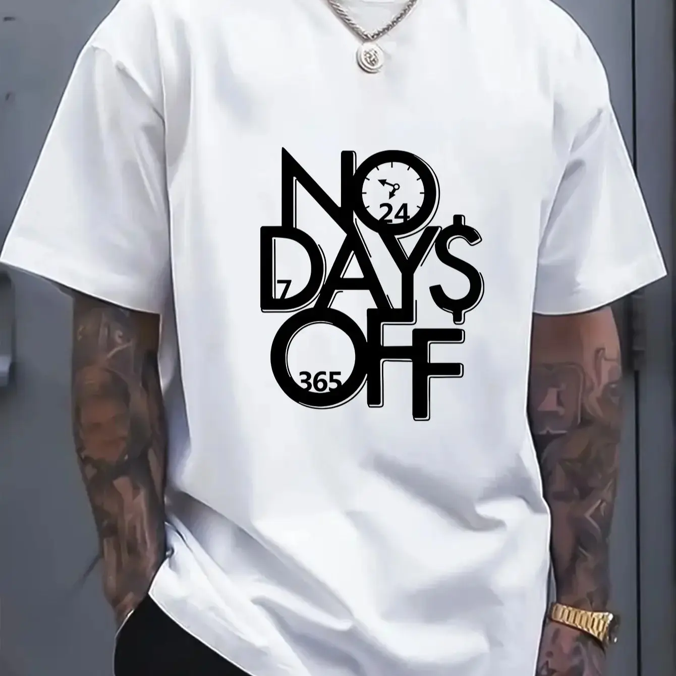 

Men's NO OAYS OFF Graphic Cotton T-Shirt - Casual Round Neck Short Sleeve, Soft & Breathable Summer Tee, Beige with White Print,