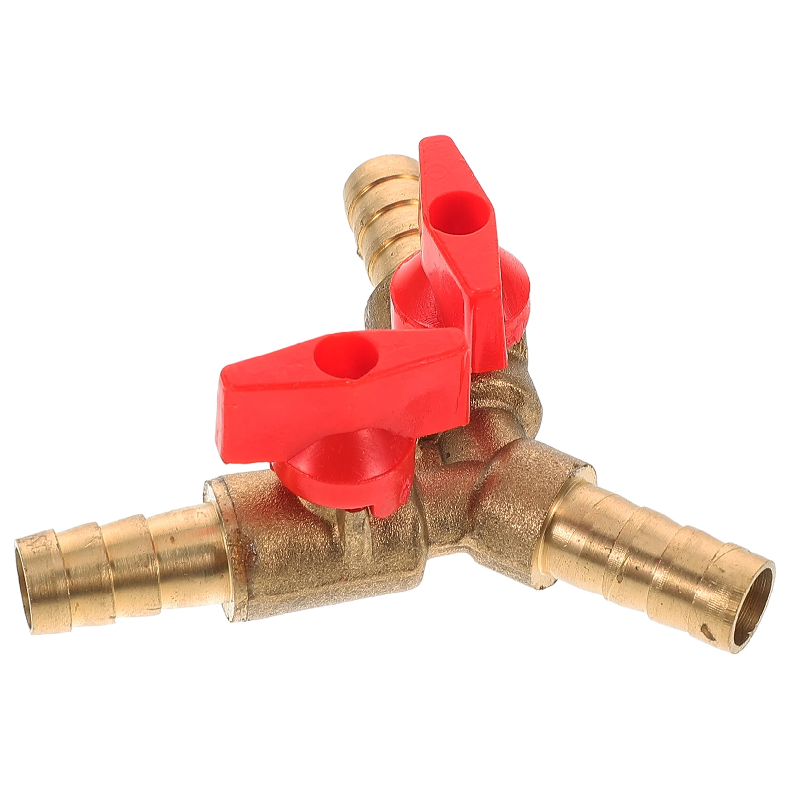 Shape Three-Way Pipe Distribution Switch Shut Off Ball Hose Barb Fuel Gas Clamp Tee Copper 10Mm Golden Red Y 3-Way Valve Y