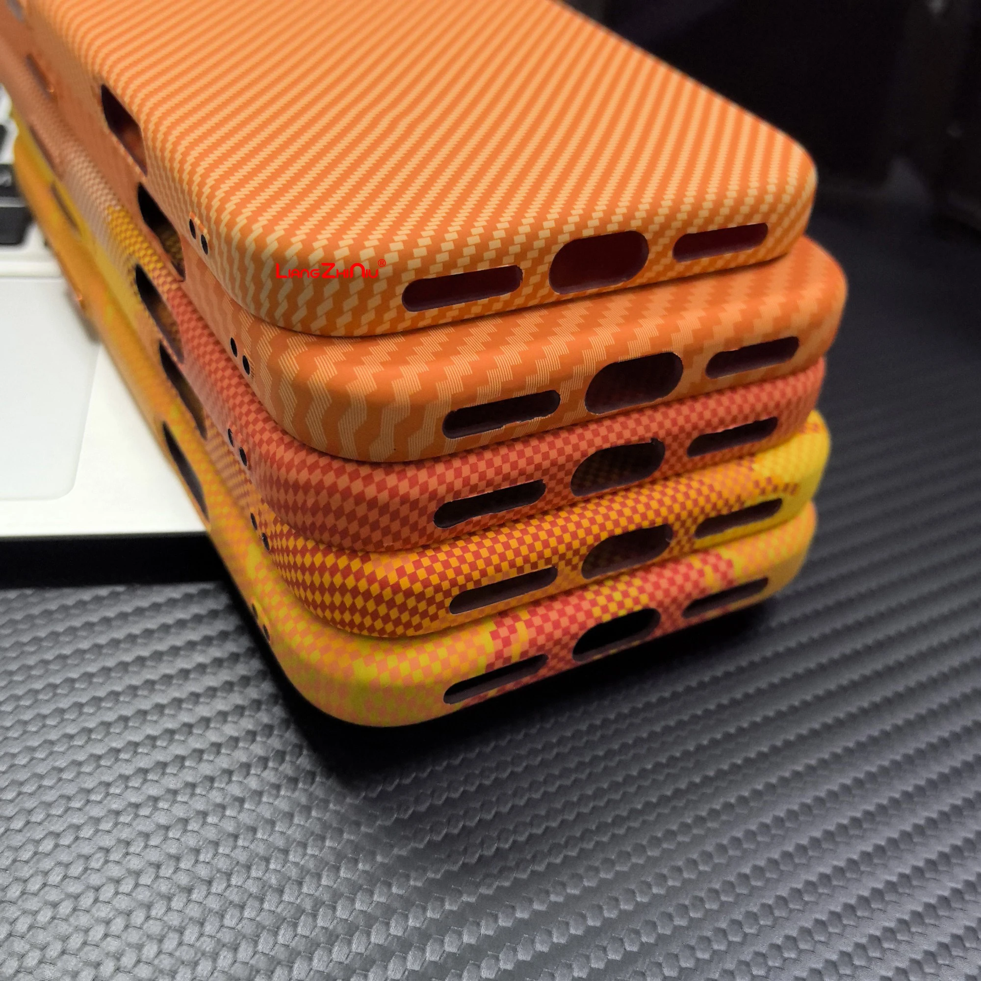 For Iphone 17 Pro Max Magnetic Phone Case Orange Carbon Fiber Textured For Iphone 17 Pro Lightweight Shockproof Pc Hard Cover