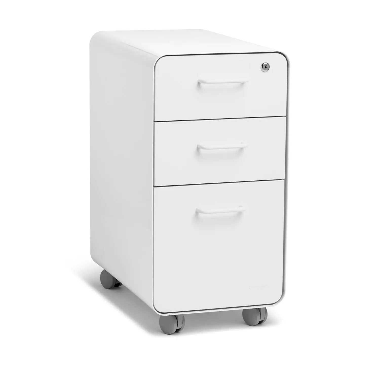 #White Slim 3-Drawer Rolling File Cabinet Lockable Powder-Coated Steel 12.5x20x25, Customized