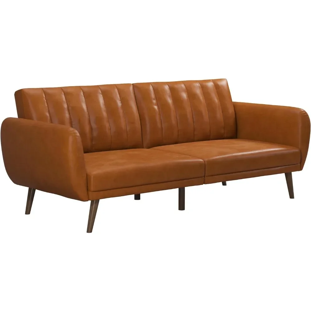 Convertible Sofa & Couch, Camel Faux Leather Sofas, Living Room Sofa Bed FOR Small Space