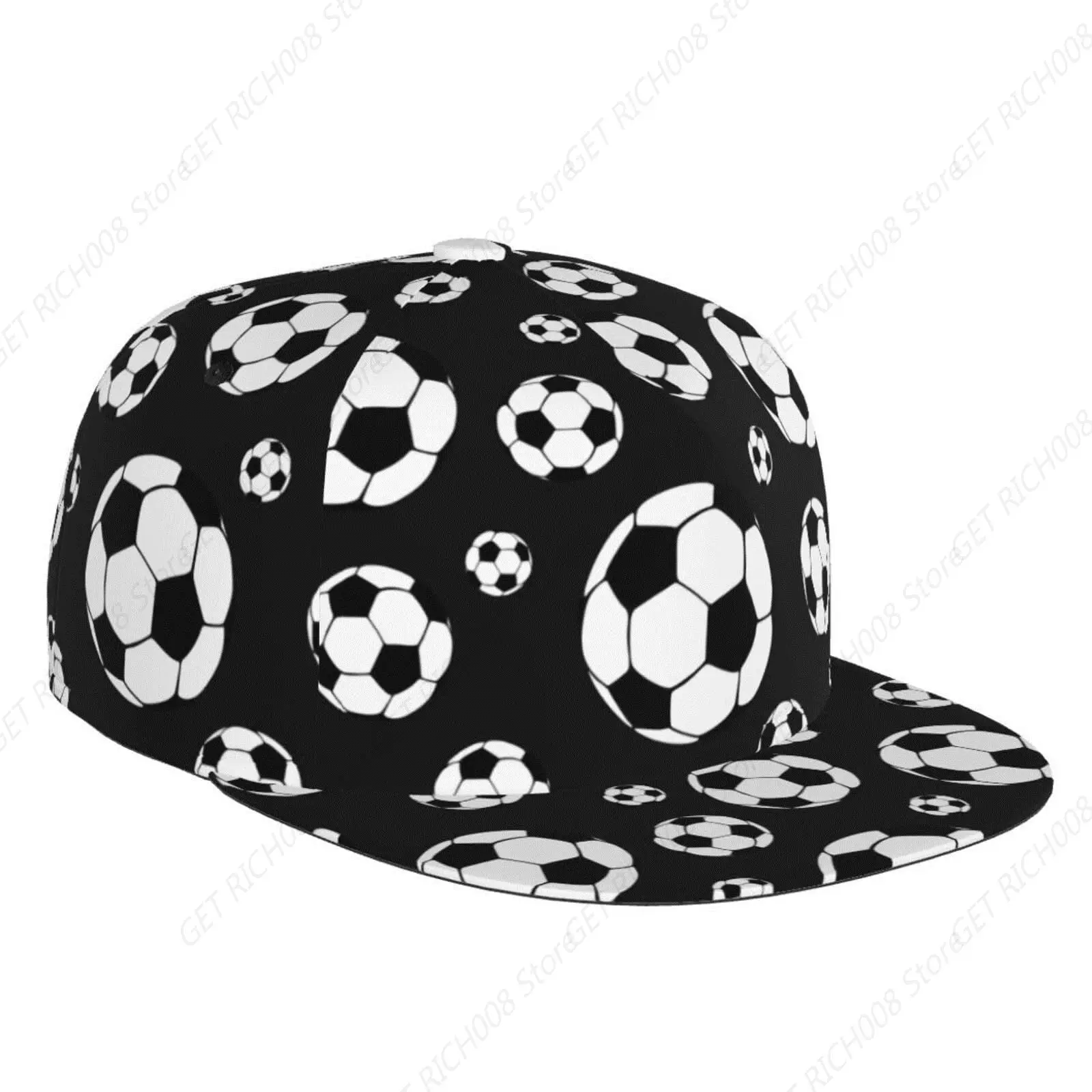 Soccer Balls Football Snapback Flat Bill Brim Cap, Cool Hip Hop Hat Breathable Adjustable Baseball Cap For Outdoor