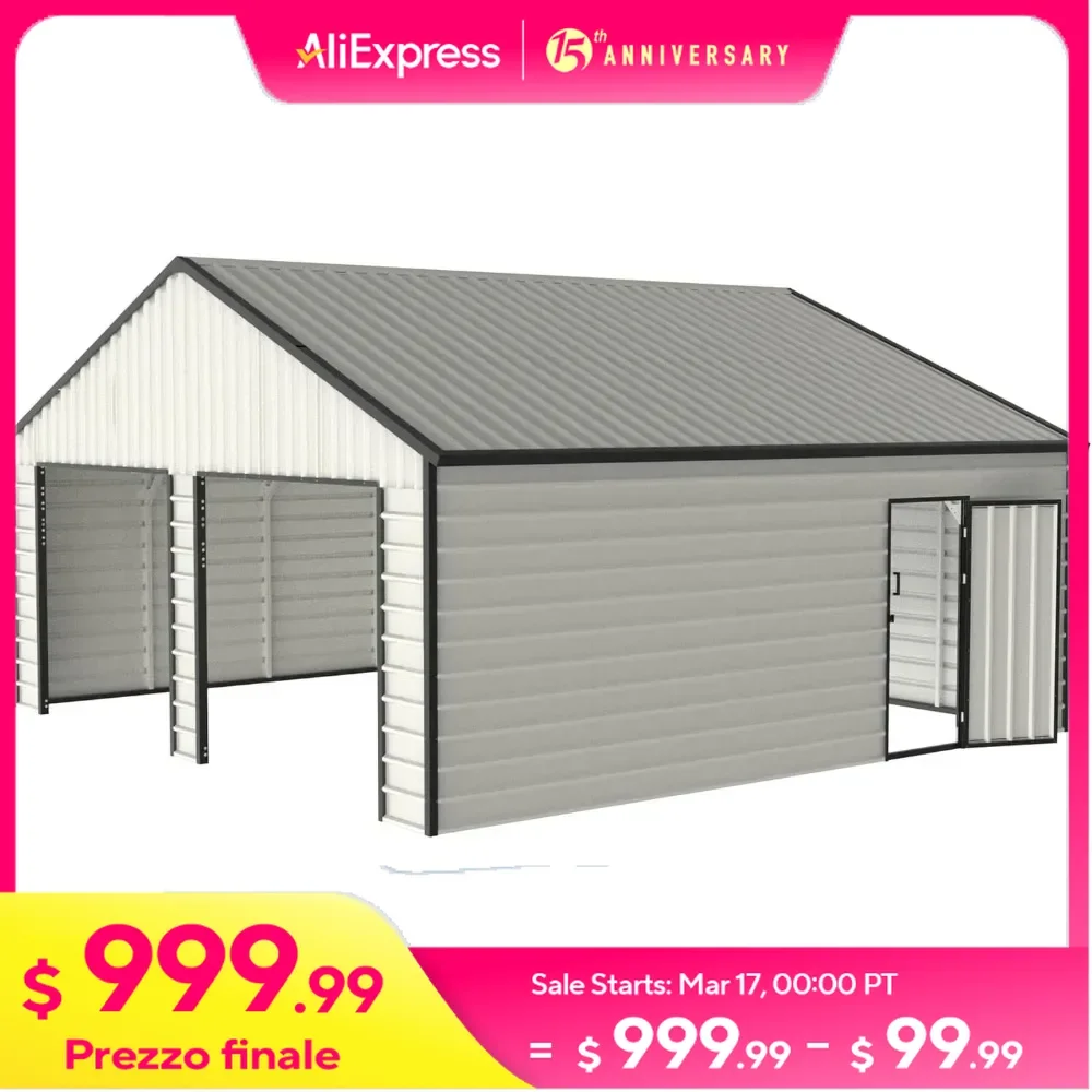 23 x 22 FT Metal Shed with 16 GA Steel Frame, with Side Entry Door, 2 Car Prefab Garage, Extra Large Outdoor Storage Building