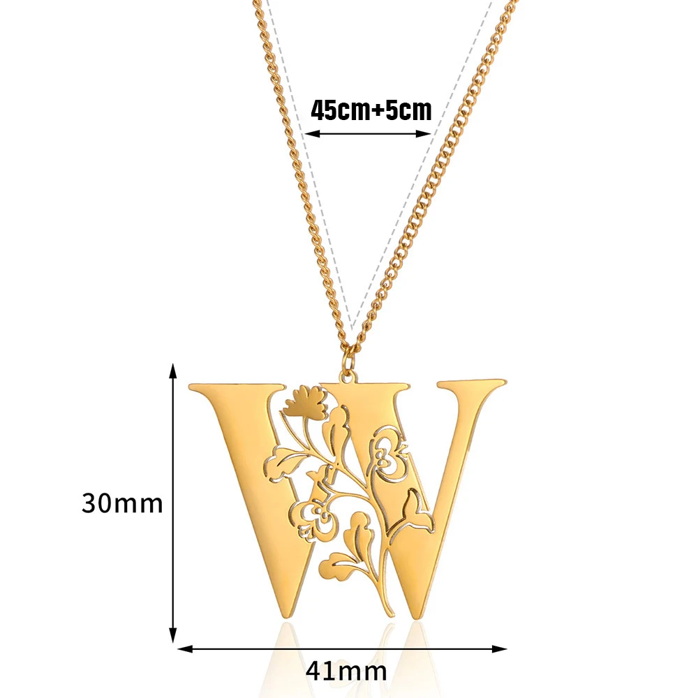 Customizable Initial Necklace Stainless Steel Petal Name 18K Gold Plated Flower Shaped Pendant Women's Holiday Gift Jewelry