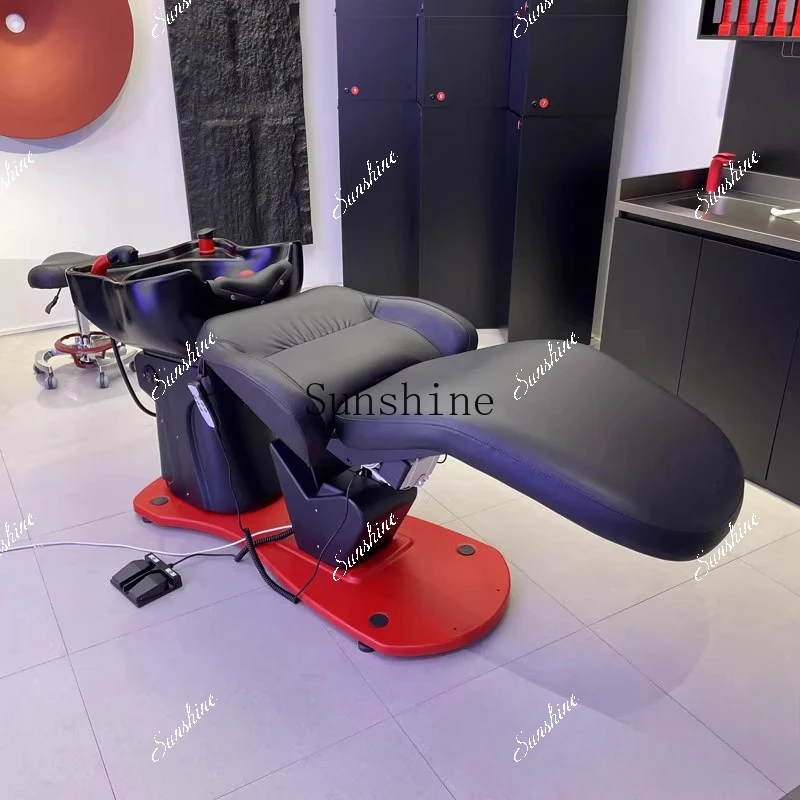 Electric liftable barber shop shampoo bed hair salon special high-grade ceramic basin half lying flush   TF