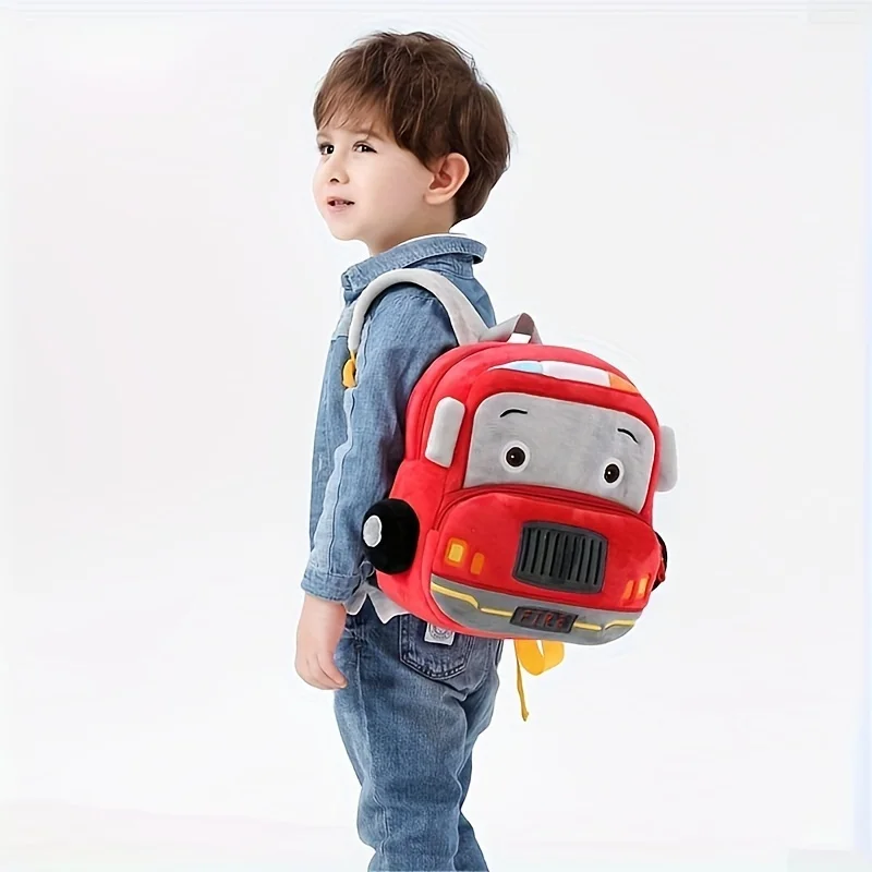 Preschool Toddler Plush Truck Car Bus Excavator Backpack,Cute Plush 3D Cartoon Car Preschool Kindergarten Truck Mini Schoolbag