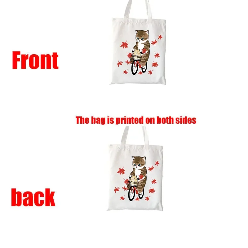Kawaii Cat Print Womens Designer Tote Bags Linen Reusable Shopping Bag for Groceries Shoulder Bags for Lady Cute Tote Bag 2