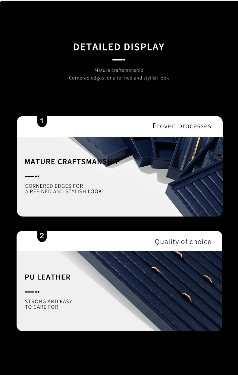 Oirlv Schmuck-Präsentationsplatte, Schmucktablett, Blauer Ring- und Halsketten-Präsentationsständer, Leder-Armband-Verpackung, Schmuck-Organizer-Tablett – Detail 7