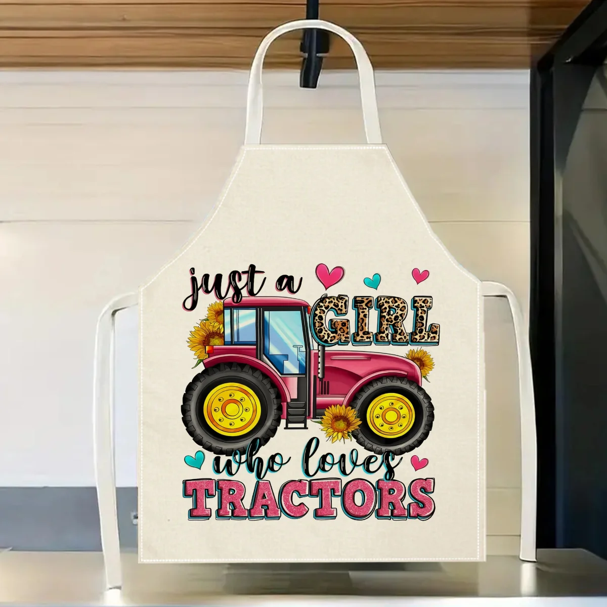 1pc Tractor Girl Apron Farm Lover Gift Cute Design For Kitchen Cooking Baking Home Cooking And Baking