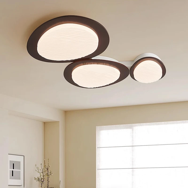 Nordic Single/three Heads Cobblestone Wooden Ceiling Lights Acrylic Lampshade Retro Living Room Bedroom Hotel Study Hanging Lamp