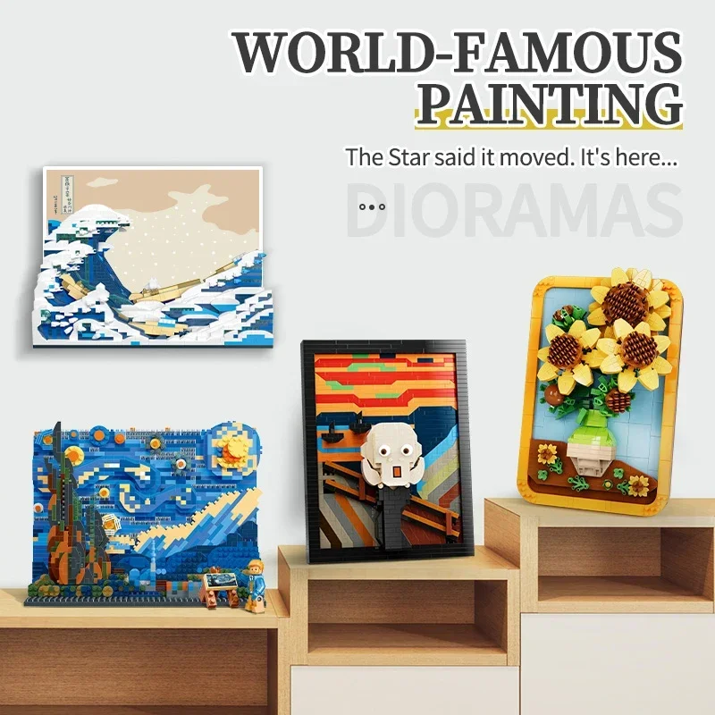 

Creative Art Van Gogh Paintings The Starry Night MOC The Great Wave of Kanagawa Micro Building Blocks Education Toys Kids Gifts