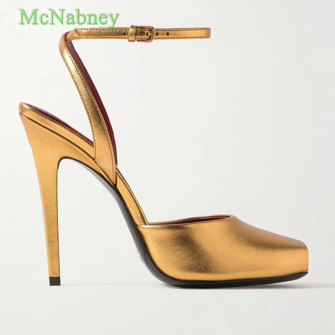 

Gold leather Squared Peep Toes Women Sandals Thin High Heels Ankle Strap Buckle Summer Sexy Luxury 2025 New Arrivals Sexy Shoes