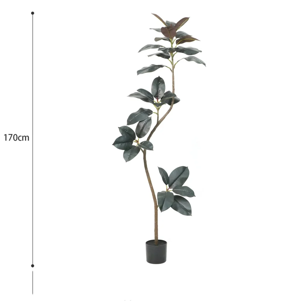 PU 2pcs Artificial Rubber Tree Large Simulated Rubber Tree With Smooth Leaves And Pot Faux Plants For Living Room Bedroom Office