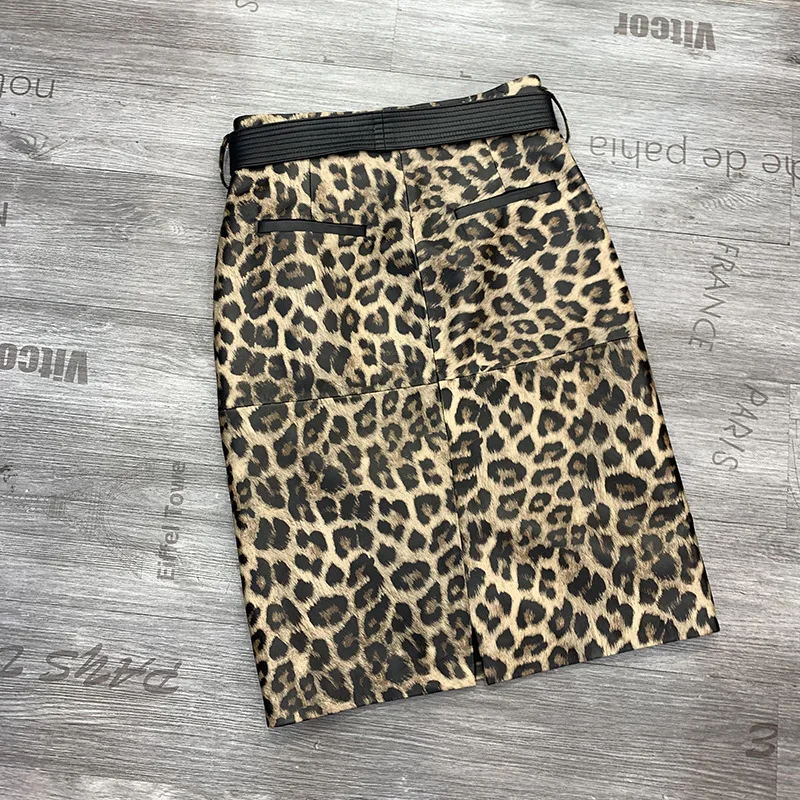 Autumn Winter Hot Fashion Women High Quality Sheepskin Genuine Leather Leopard Skirt F122