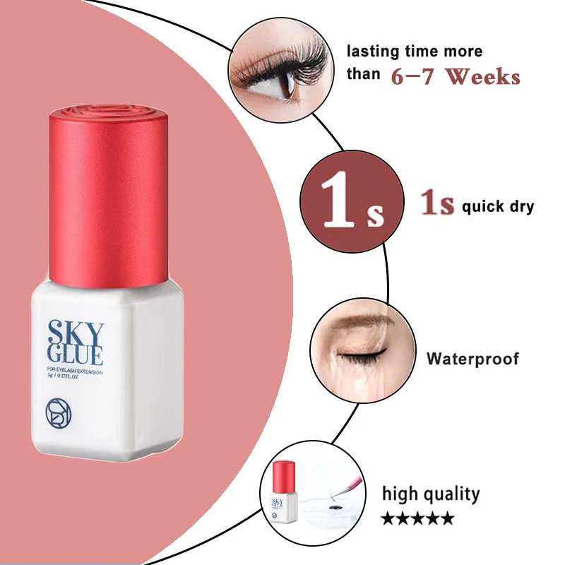 SKY S+ Glue 5g False Eyelash Extension Supplies 1s Fast Dry Black Korea Strongest Adhesive Red Cap with Original Bag Tool