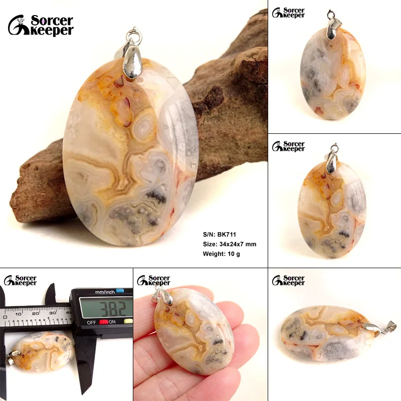 High Quality Pendentif Real Natural Crazy Lace Agate Stone Pendant Chains Necklace For Women's & Men's Jewelry Making BK996H