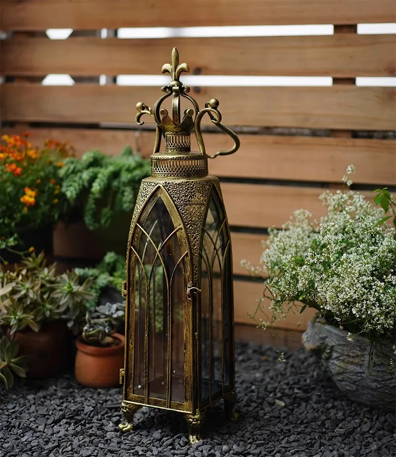 Vintage Wrought Iron Hollowed Out Moroccan Wind Lanterns, Candle Holders, Courtyard Balconies, Garden Floor Decorations