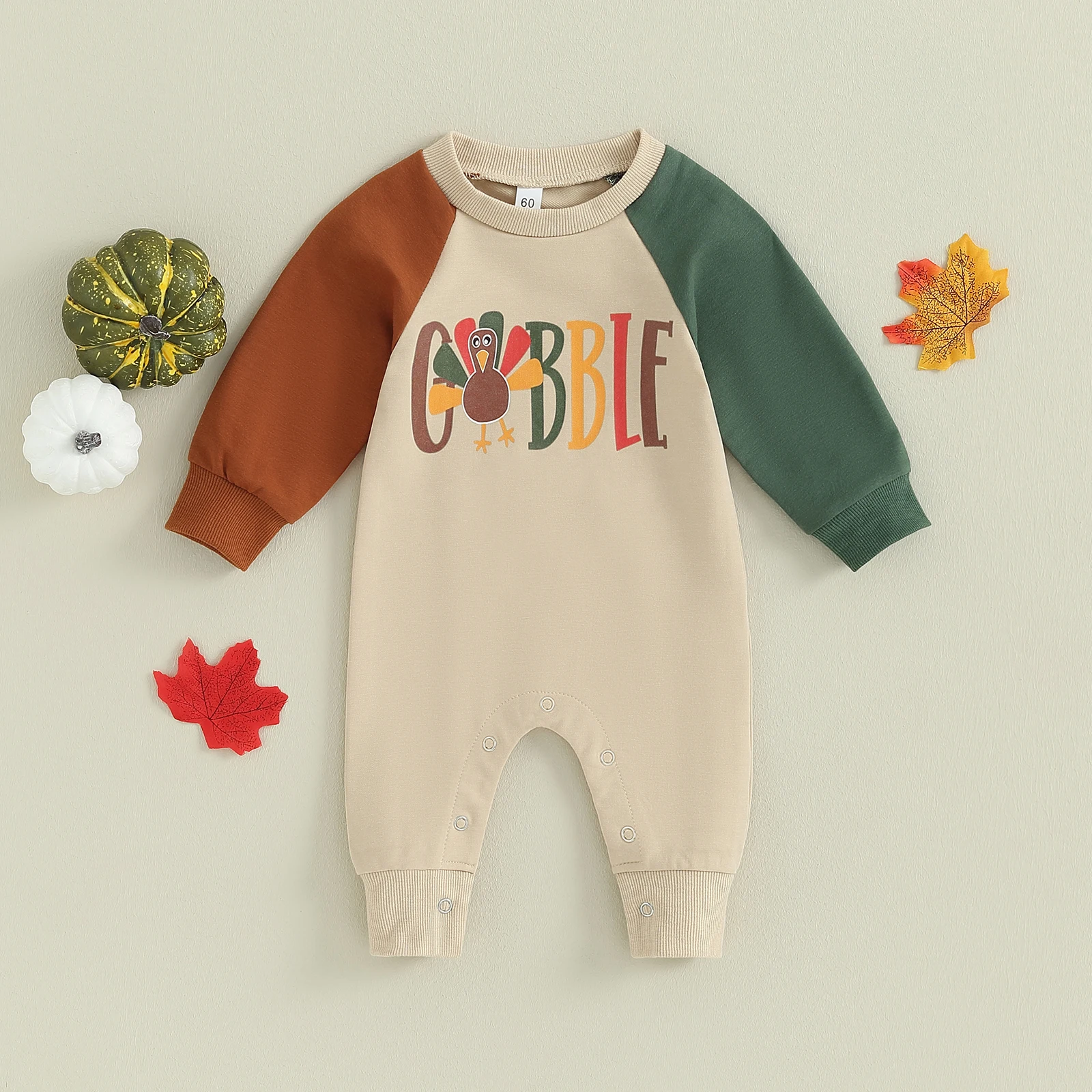 

BeQeuewll Baby Girls Boys Rompers Thanksgiving Clothes Turkey Letter Print Contrast Color Long Sleeve Toddler Fall Bodysuits