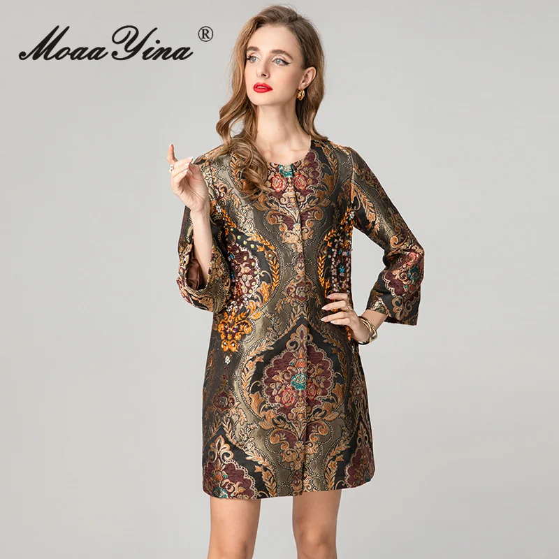 معطف MoaaYina لخريف وشتاء 2025 للسيدات جديد عصري برقبة دائرية وأكمام طويلة من قماش الجاكار وخرز للأظافر سترة واقية من الرياح #6