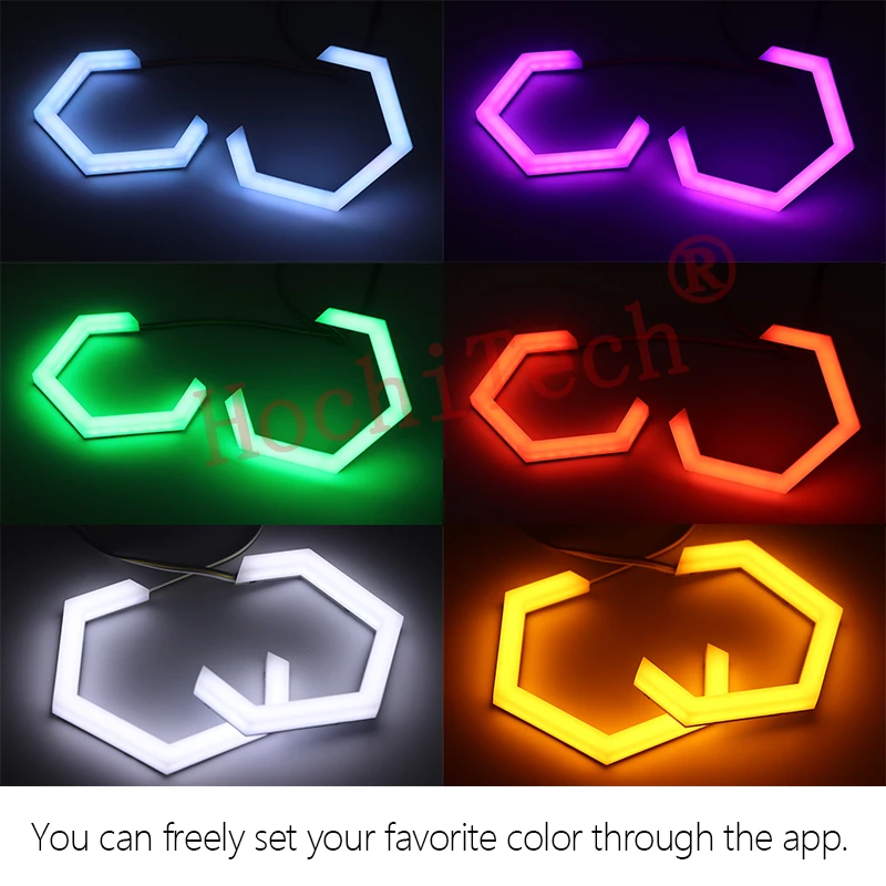 2X Hexagon RGBW Flowing Angel Eye Sequential Turn Signal Light Cotton Glow Hex Halo Ring Kit For Retrofit Headlamp 70 80 86 90mm