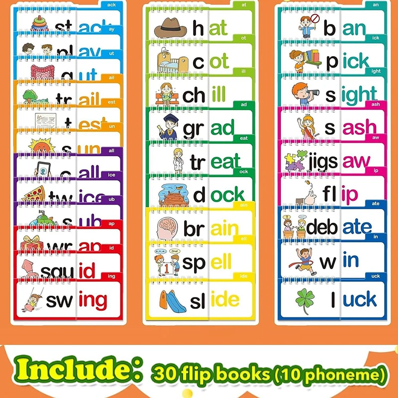 

30 Read And Rhyme Flip Books, Word Families Flash Cards, ABC Vocabulary Flash Cards, Educational Reading Games