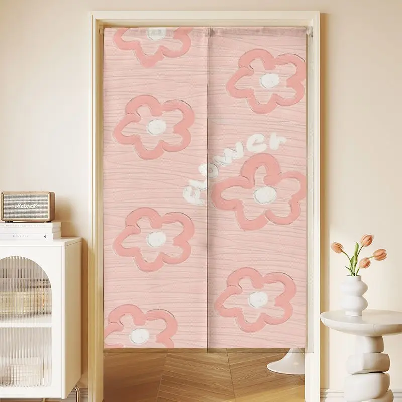 VIKAMA Watercolor Floral Japanese-Style Half Curtain, Floral Print Fabric Curtain, Privacy Screen, Home Decor