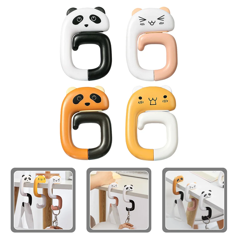 4szt Cartoon Animal Desktop Hook Anti Bag Hooks Handbag Multi function ABS Material Panda Shape Desk Backpack Hooks