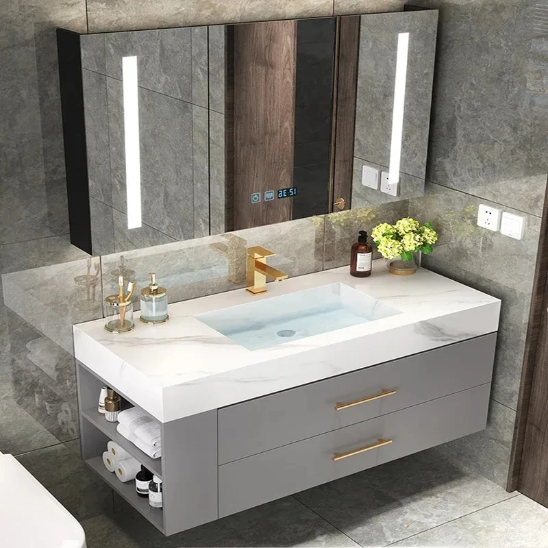 

Бытовой шкаф для ванной комнаты, встроенная раковина, современная роскошная мебель, умывальник, скандинавский минималистичный комбинированный шкаф для душевой комнаты YXMC