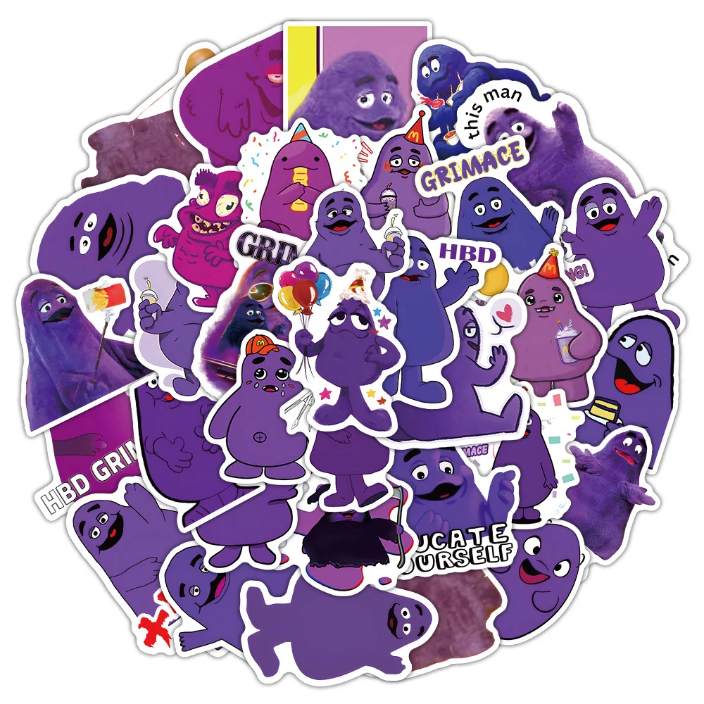 10/50Pcs Cartoon Purple Grimace Stickers DIY Humorous Fun Ghost Face Expression Pack Skateboard Notebook Art Graffiti Kid Decals