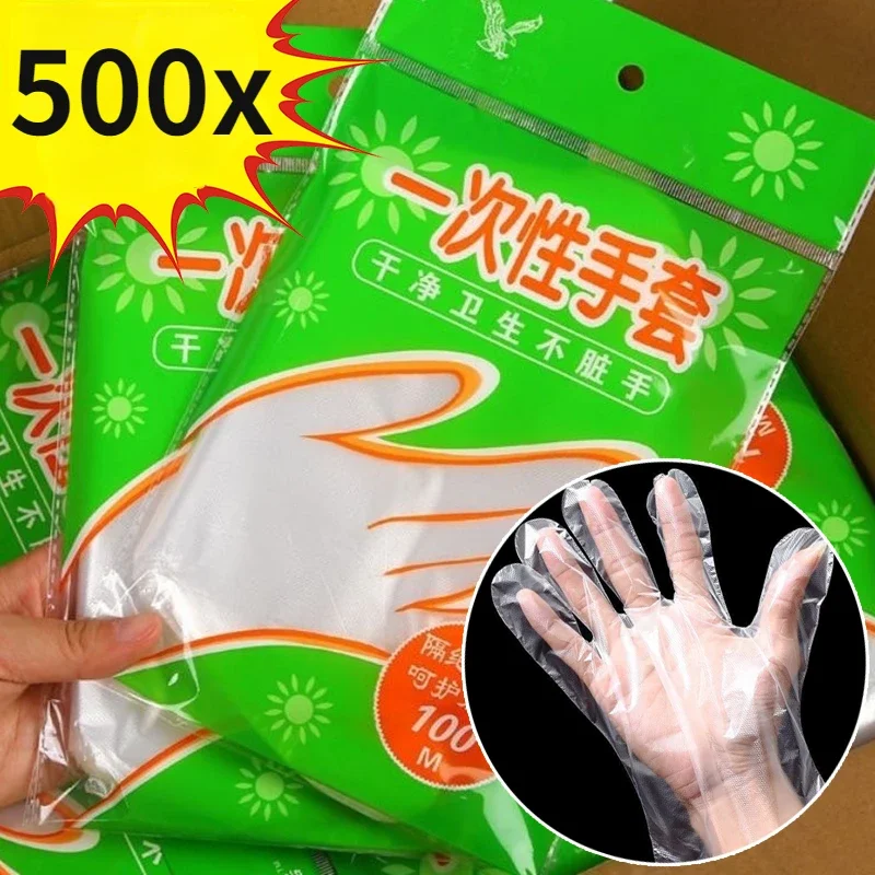 Transparent Plastic Disposable Gloves Waterproof Gloves for Kitchen Restaurant Fried Chicken BBQ Disposable Tableware Wholesale