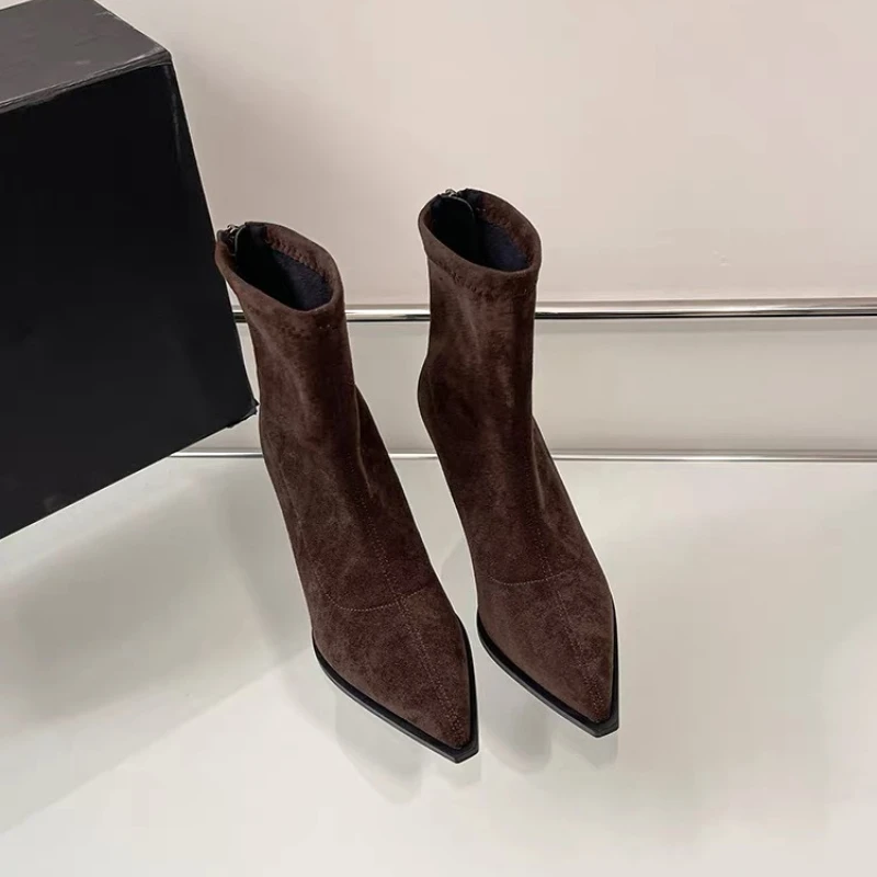 Pointed Ladies High Heel Ankle Boots 2025 Fashion Elegant Party Shoes New Ladies Elastic Slim Booties in Winter Zapatos De Mujer view 2