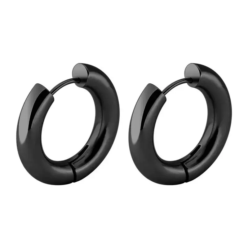 Wholesale Jewelry -- 5 mm Titanium steel Women Men's Smooth Hoop Earrings Jewelry 10mm / 12mm / 14mm / 16mm / 18mm / 20mm - view 2