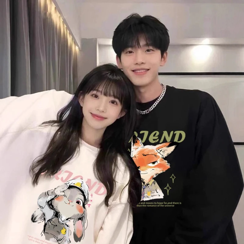 

Zootopia Judy Nick Couple Crew Neck Hoodies, Autumn Winter Oversize Fleece Lined, Casual Loose Printed Sweatshirts For Men Women