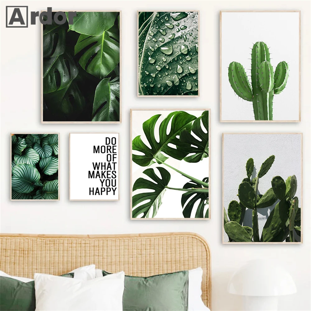 

Tropical Plants Monstera Cactus Canvas Poster Painting Green Leaves Wall Art Botanical Print Pictures Nordic Posters Home Decor