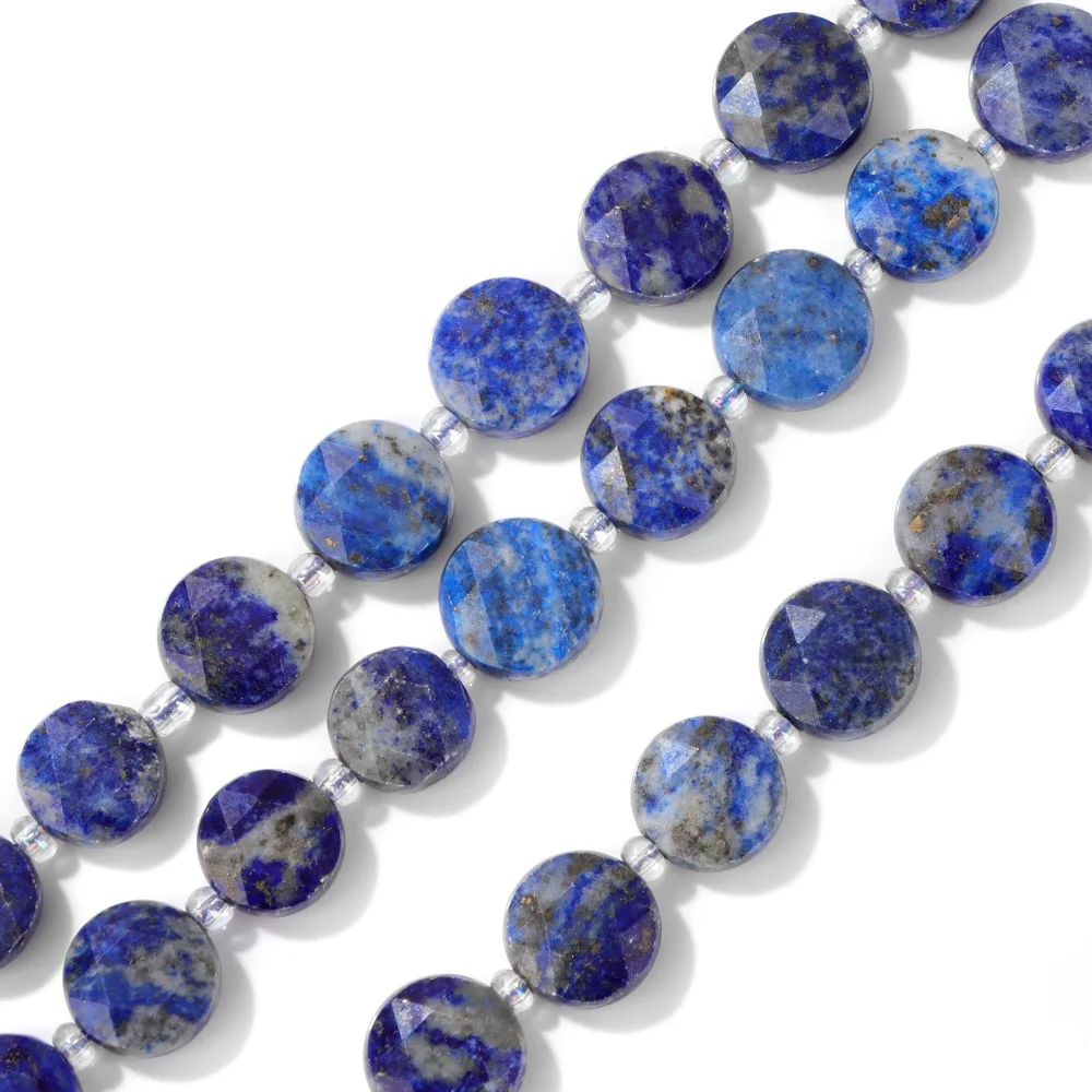 10MM Faceted Flat Round Stone Beads Charm Loose Crystal Lapis Jades Agates Gem Spacer Bead for Jewelry Making DIY Accessories