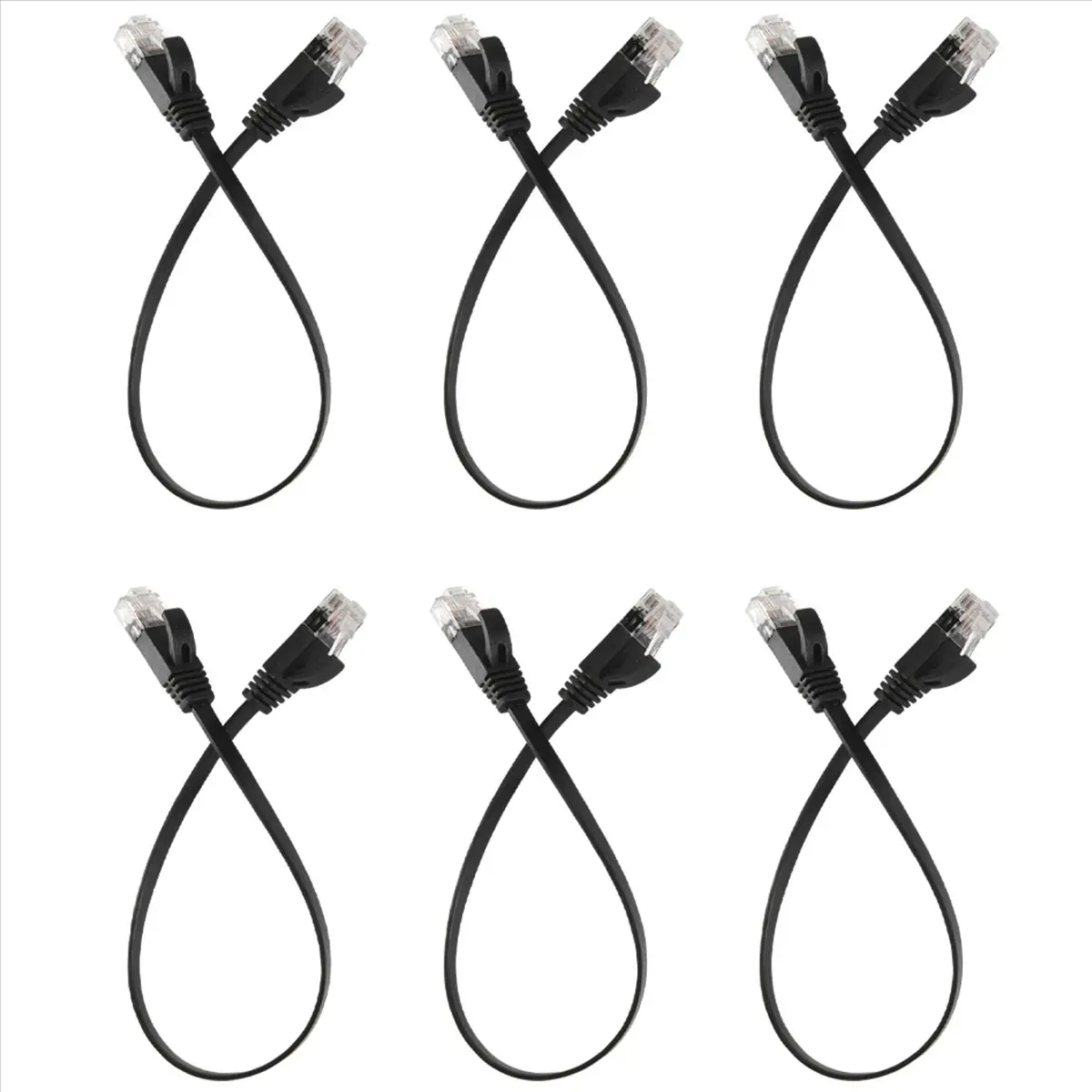 (DT37) 6 Pcs 1 Ft Flat Internet Network Cable Solid Cat6 High Speed Patch Lan Wire With Snagless Rj45 Connectors