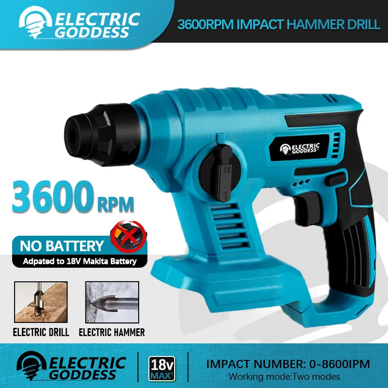 

Electric Goddess Wireless Brushless Electric Hammer Drill Impact Electric Drill Three-speed Control For Makita 18V Battery