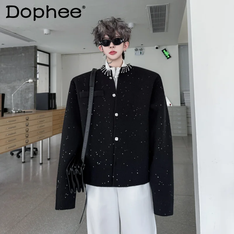 

2025 Men's Winter New Knitwears Starry Sky Sequin Button Cardigan Sweaters Jackets Men's High-End Stylish Design Knitted Tops