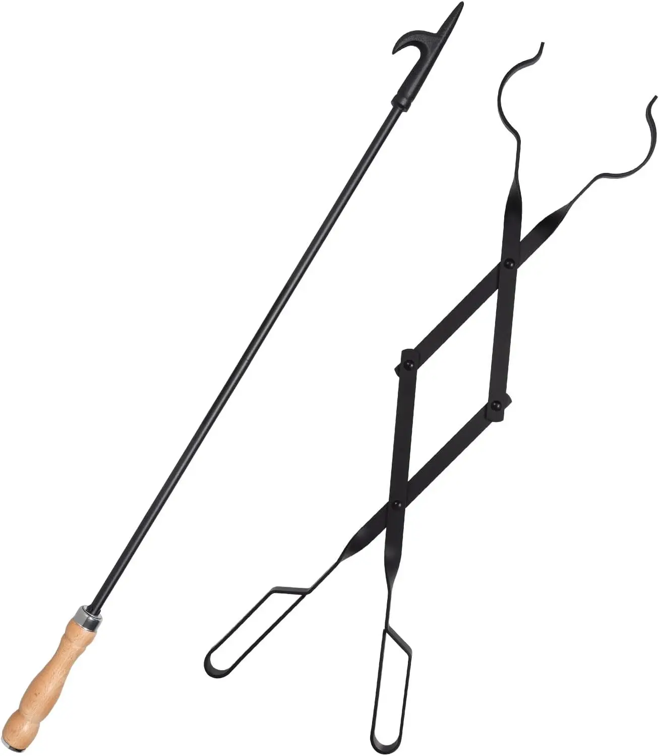 

Heavy Duty 32" Fire Pit Poker Stick & 26" Tongs Set, Rust Resistant Black Finish for Indoor/Outdoor Camping