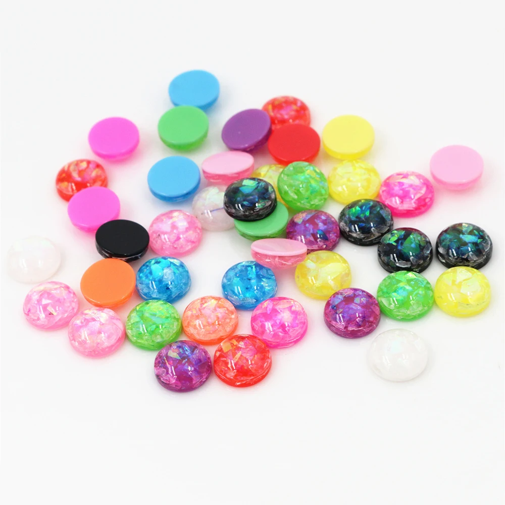 New Fashion 8mm 40pcs/Lot Mix Color Built-in metal foil Flat back Resin Cabochons Cameo V7-02