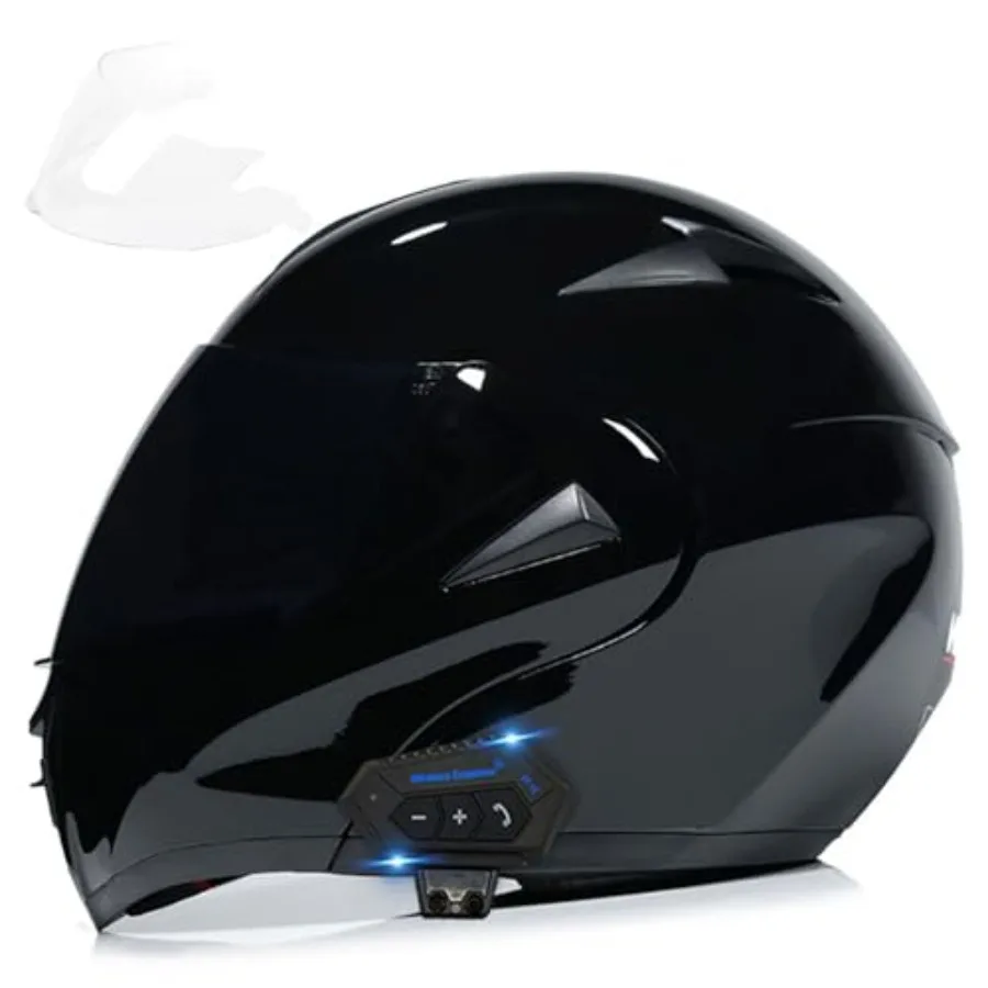 

Motorcycle Bluetooth Modular Helmet DOT Approved Dual Visor Full Face Flip-up Helmet for Adults ABS Shell Matte Black Integrate