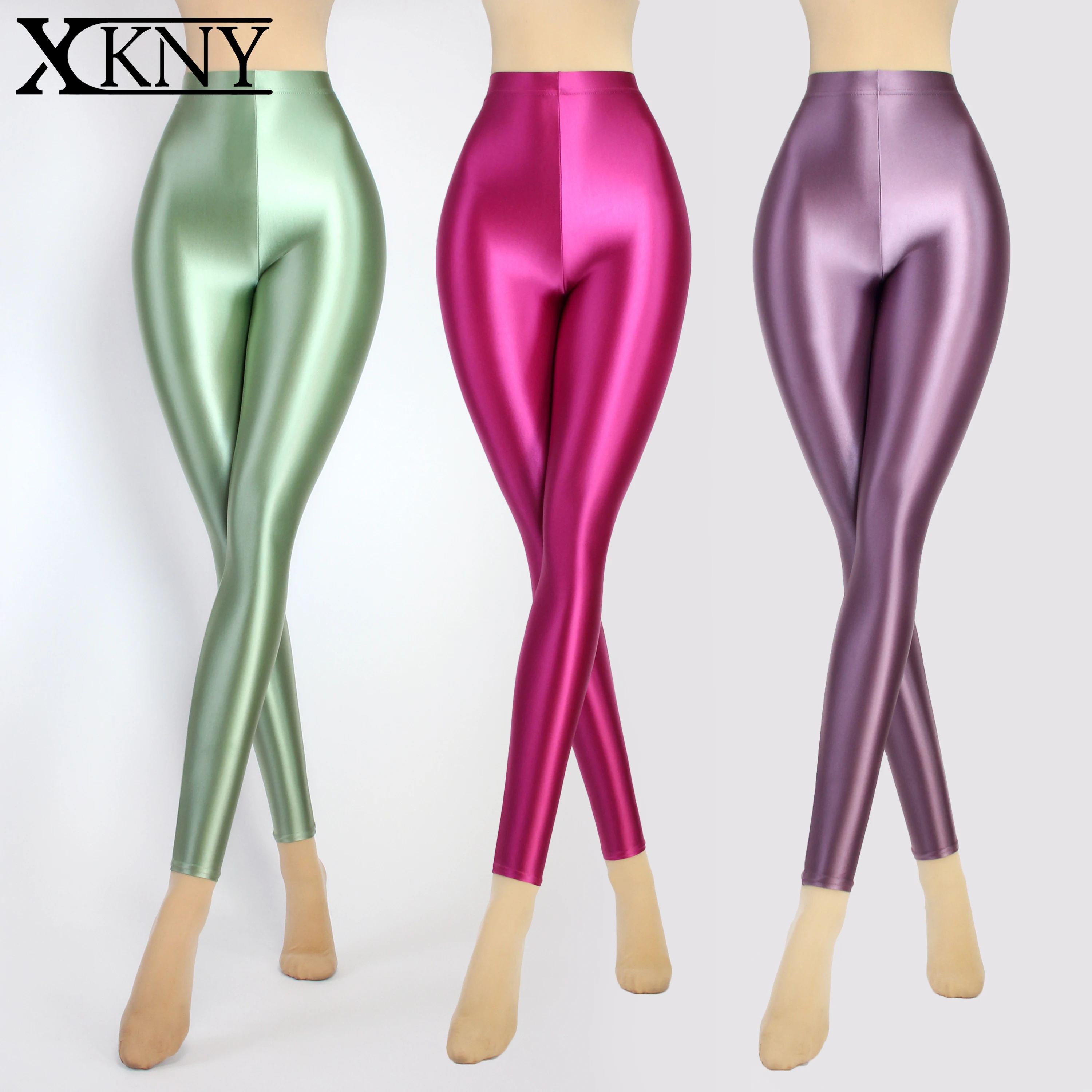 XCKNY satin glossy pants sexy tights shiny slim high elastic yoga swim sports bodybuilding pants smooth pants